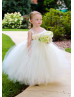 Ivory Tulle Wedding Flower Girl Dress With Flowers